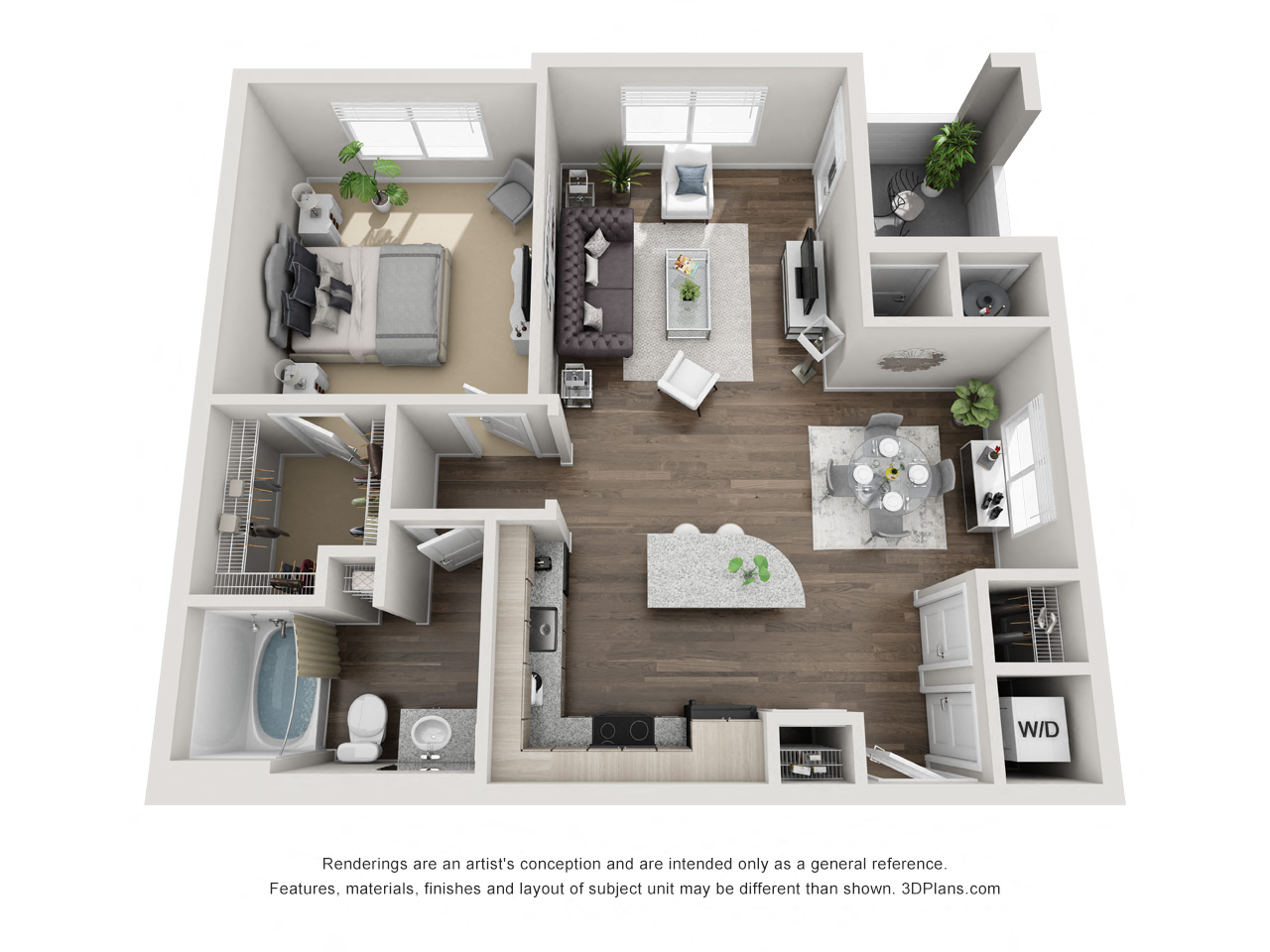 Floor plan for 1 bed, 1 bath, 794 sqft